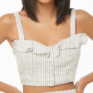 Button down forever 21 striped crop top medium
